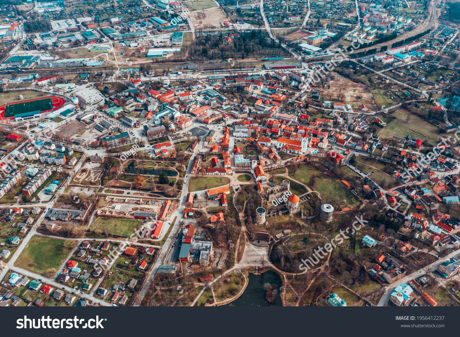 aerial view over the private houses. Stock-foto