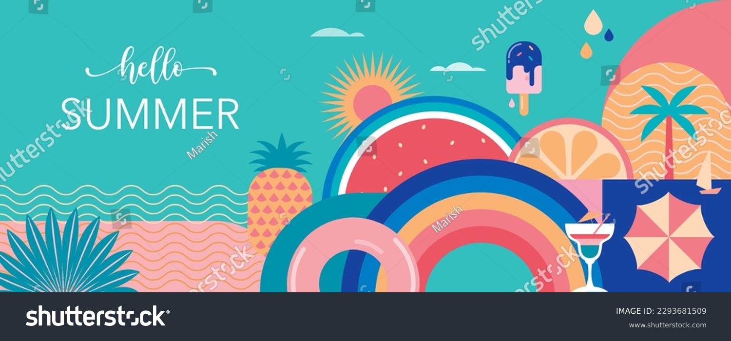 Colorful Geometric Summer Background, poster, banner. Summer time fun concept design promotion design Stock-vektor