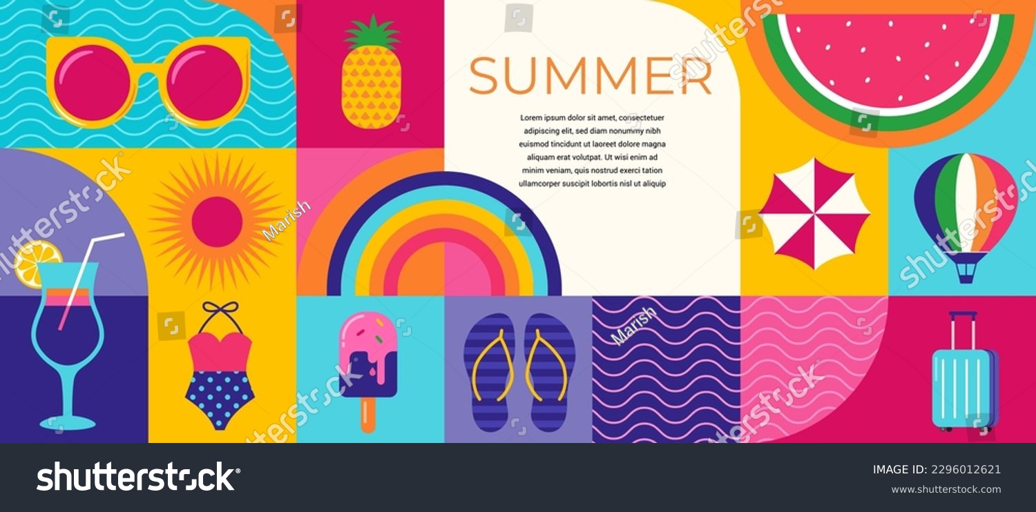 Colorful Geometric Summer Background, poster, banner. Summer time fun concept design promotion design Stock-vektor